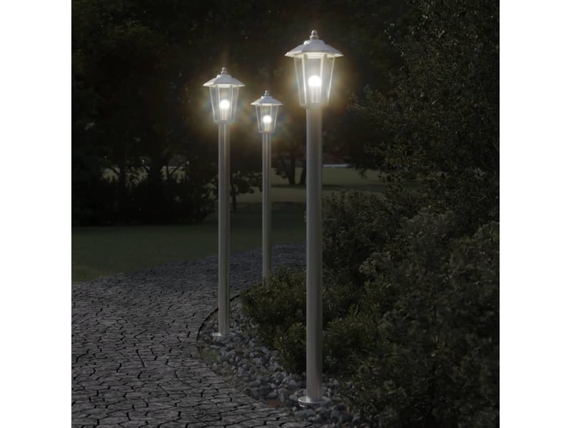  Lampadaires d'extérieur 3 pcs argenté 120 cm acier inoxydable argent 02_0042557  - Conforama B