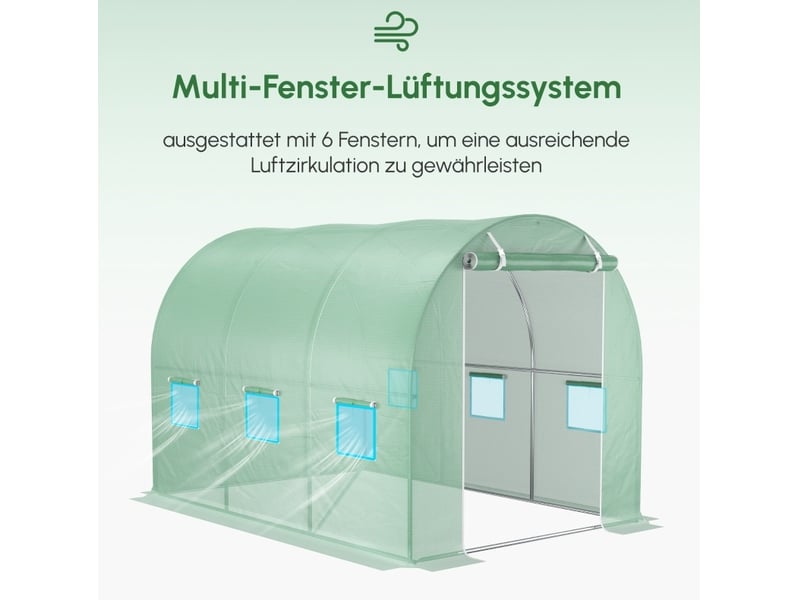 Bâche de remplacement pour tunnel 300x200x200 cm – verte – 6 fenêtres et porte à fermeture éclair - Conforama E