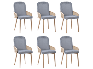 Lot de 6 chaises de salle à manger,design rotin et pieds métal,velours,gris