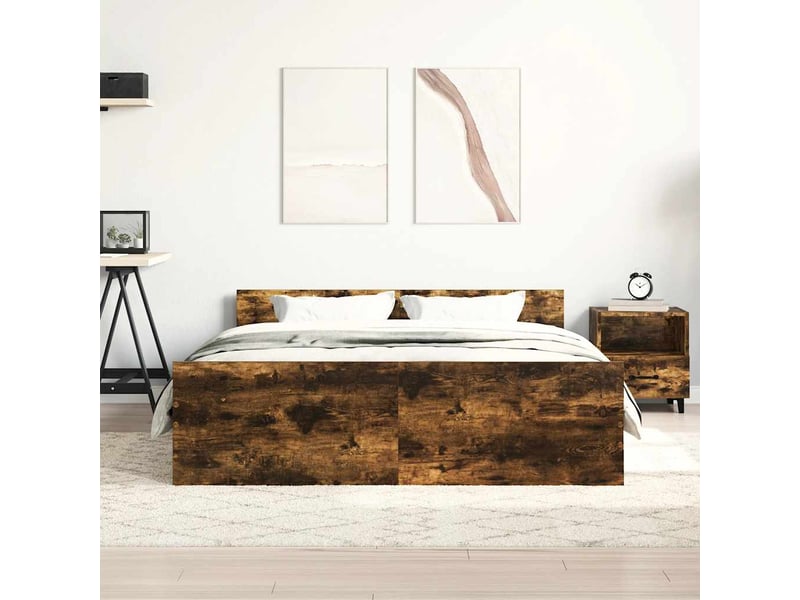  Lit double- lit adulte -  cadre de lit sans matelas chêne fumé 150x200 cm  - Conforama C