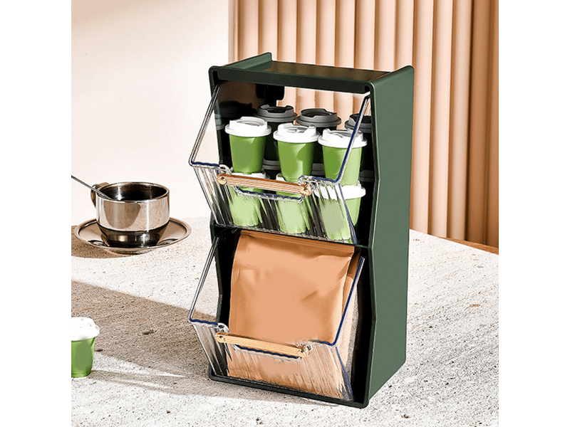 Organisateur de sachets de thé, amovible, coulissant, anti-poussière, 2 couches, transparent, gain de place, support pour sachets de thé, organiseur - Conforama E