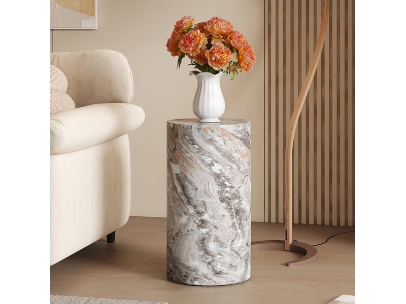  Bout de canapé rond ø30 cm en mdf, effet marbre gris, hauteur 55 cm fixe  - Conforama B