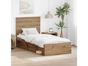 Lit adulte, lit simple, cadre de lit chêne artisan 90x190cm bois de pin massif cf5621