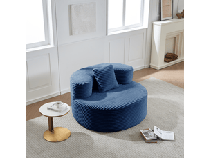 Fauteuil poire en velours côtelé bleu 112 × 105 × 59 cm, avec coussin d'appoint, pour se détendre à la maison