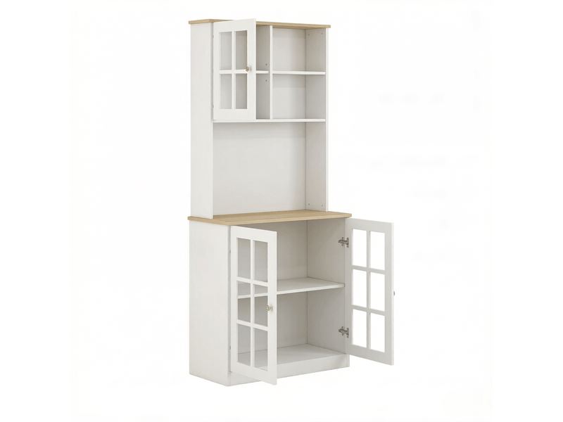 Meuble de cuisine blanc et chêne clair muvano, vitré avec plan de travail, 80 × 37 × 183 cm - Conforama A