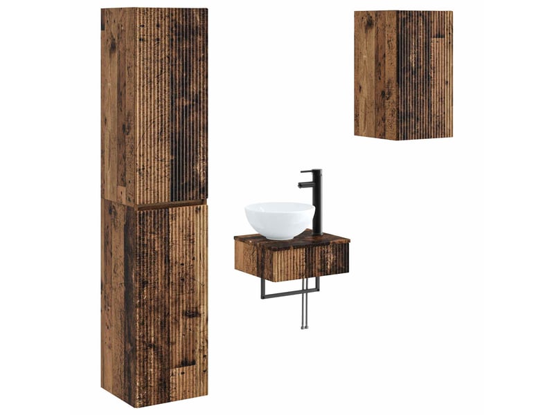  Ensemble de mobilier de salle de bain 3 pc bois ancien cf64281  - Conforama A