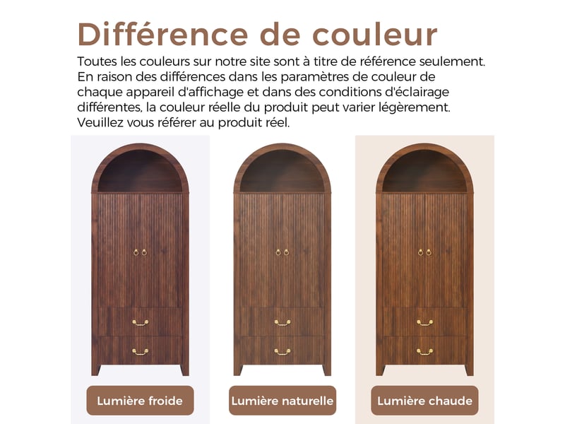  Buffet haut noyer en mdf et panneaux de particules 76 x 38 x 180 cm, led intégrée, 2 portes 2 tiroirs, niche voûtée  - Conforama W