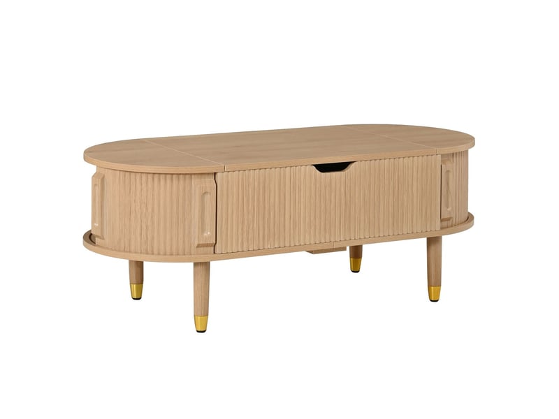  Table basse avec rangement intégré structure en mdf pieds en bois d’hévéa façade rainurée porte coulissante  - Conforama A