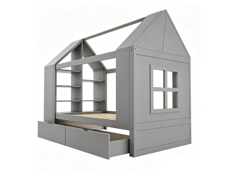  Lit enfant 90x200 cm avec rangement et led bois mdf gris sans matelas  - Conforama E
