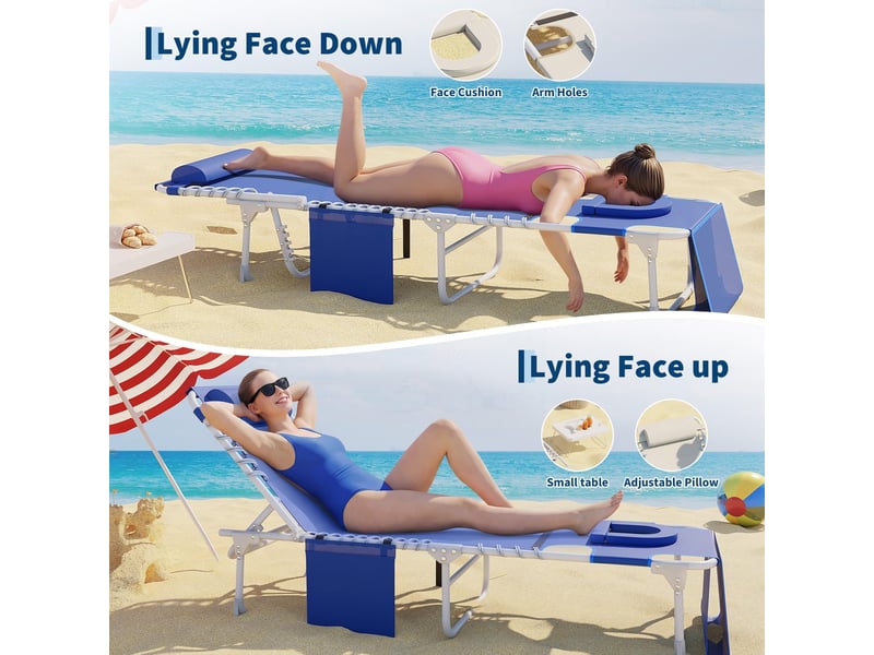  Banc de jardin réglables chaises de plage 3 en 1 pour terrasse– trou pour le visage, table pliante, ,coussin amovible -bleu cBc-lyw0ARSo-I22d-0V - Conforama C