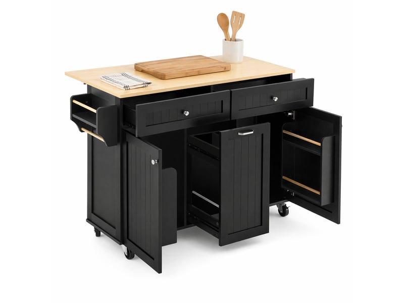  Desserte de cuisine avec 2 tiroirs, étagères réglables et plan extensible sur roulettes, en mdf, 140×40-70×92 cm  - Conforama A