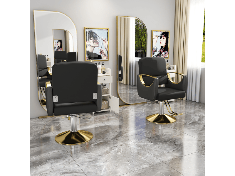  Chaise de coiffure 360° en pu noir avec base dorée  - Conforama W