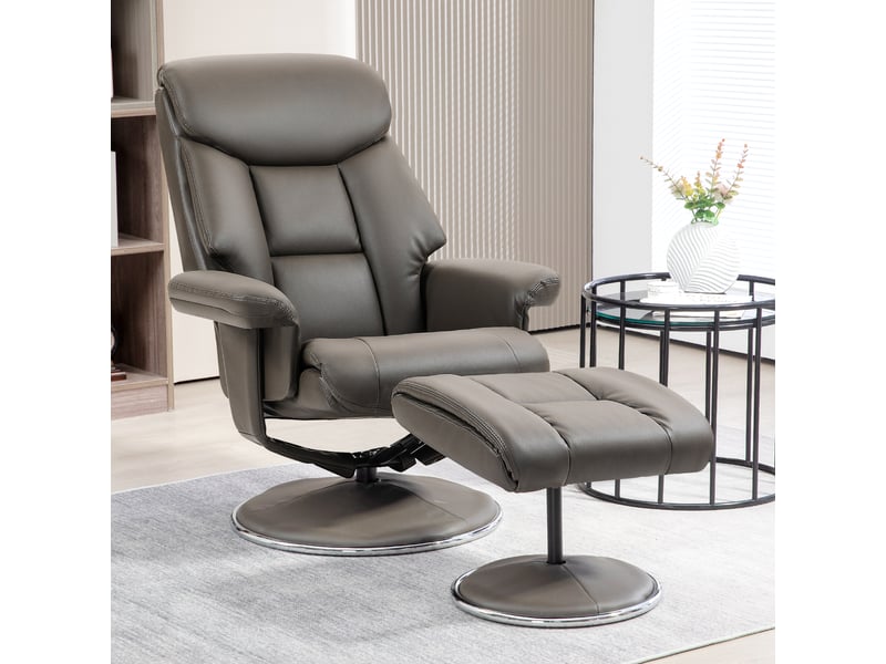  Fauteuil inclinable avec repose-pieds, dossier réglable, similicuir, jusqu'à 150 kg, gris  - Conforama C