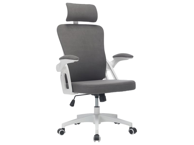  Chaise de bureau ergonomique grise à dossier haut, soutien lombaire réglable et appui-tête pour le télétravail  - Conforama A