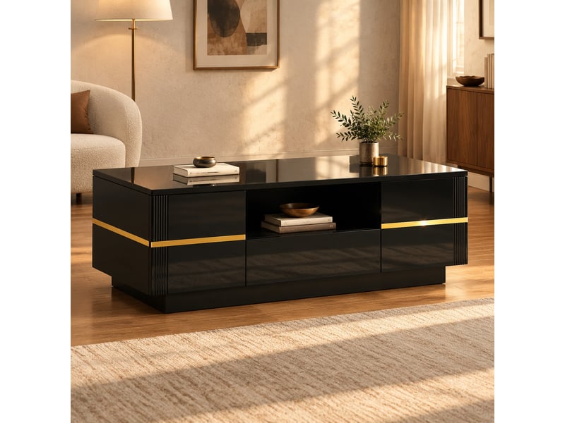  Table basse 100x50x35.5 cm noire avec rangements  - Conforama E
