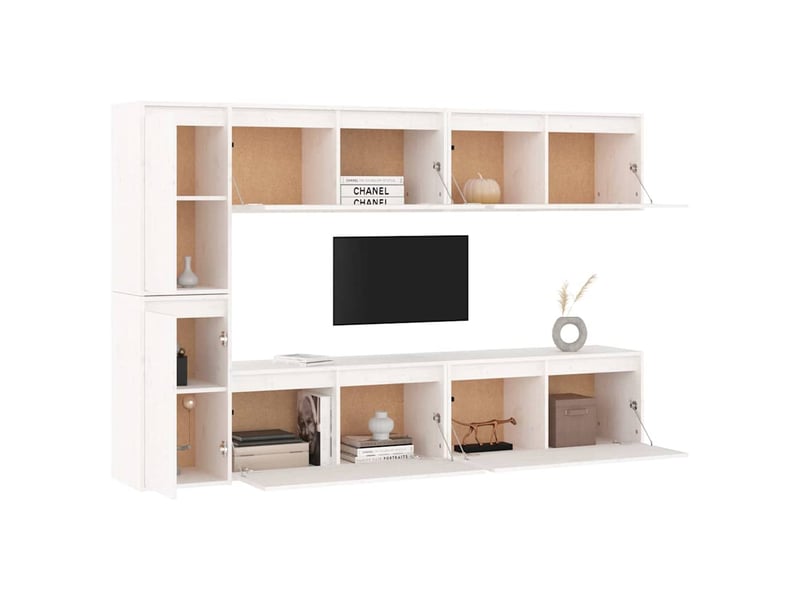  Meubles tv - banc tv - meuble de rangement 6 pcs blanc bois massif de pin  - Conforama D
