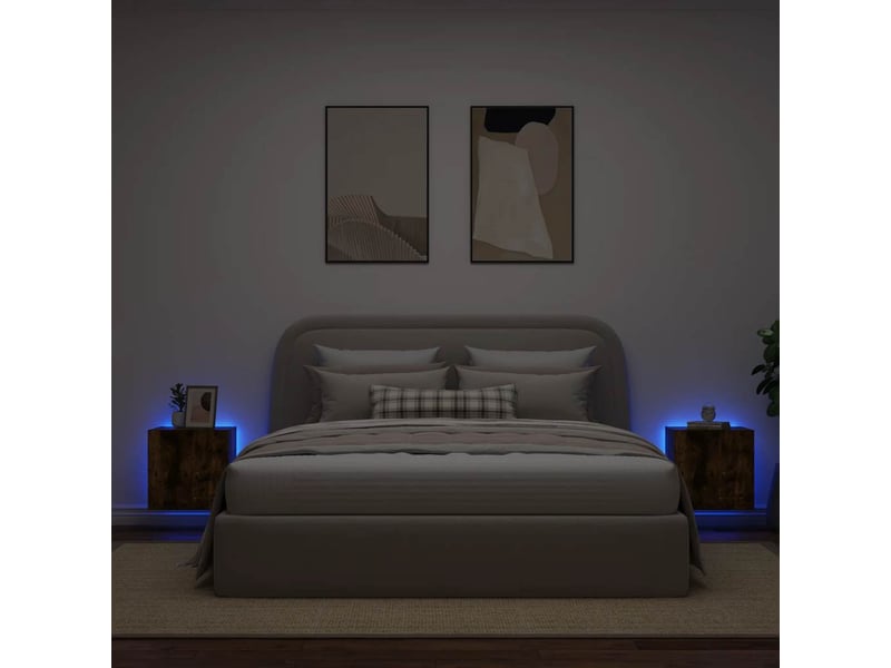  Lot de 2 meuble tv mural avec lumières led chêne fumé 40,5x35x40 cm  - Conforama C