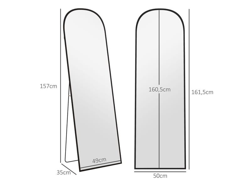 Miroir sur pied pleine longueur 50 x 161,5 cm – noir – cadre en aluminium, support pour pose libre au sol - Conforama C