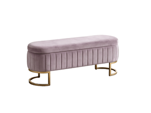 Banc coffre en velours 130 cm avec pieds en métal doré rose