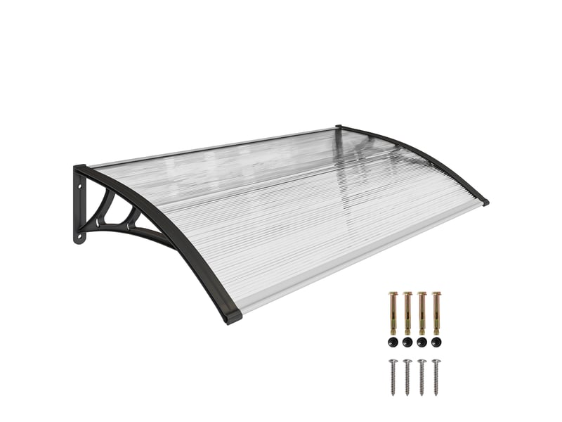  Auvent pour porte d'entréefenêtre, résistant aux intempéries, transparent, tiges de connexion en aluminiumpolycarbonate, 110 x 60 x 18 cm  - Conforama A