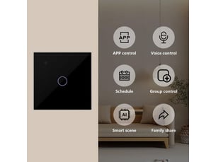 Interrupteur wifi tactile 1 voie 1 gang noir 5-300 w tuya smart life alexa google