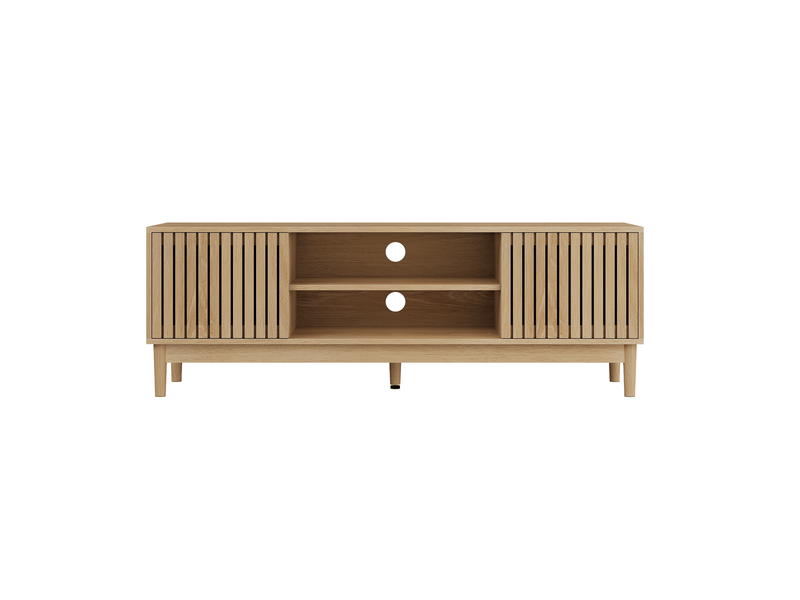 Meuble tv design latte effet chêne 2 portes 140x39x48cm - Conforama A