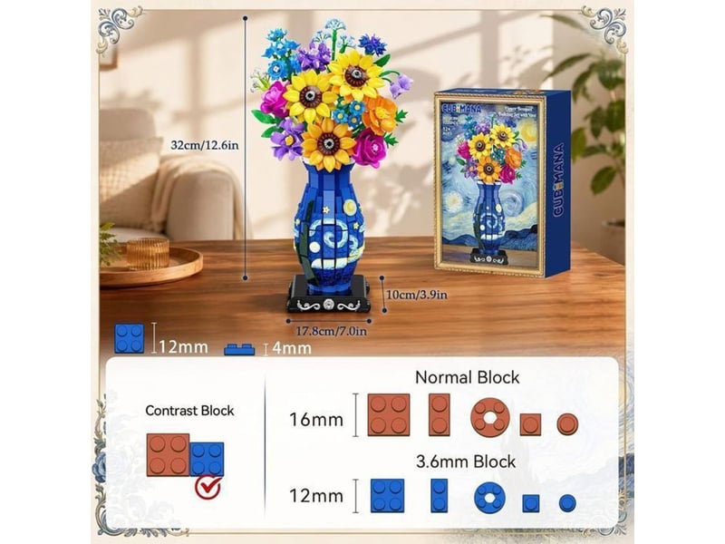  Jeu de construction floral 1331 pieces 3,6 mm avec vase imprime bleu et guirlande led 151498_AAANN79110_6_DROPFR - Conforama C