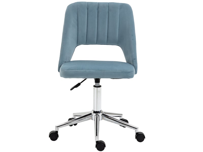  Chaise bureau velours, hauteur réglable, pivotante, coiffeuse, max 120 kg, bleue.  - Conforama B