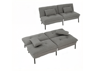 Canapé-lit 2 places convertible moderne gris clair, dossier réglable 5 positions, confortable