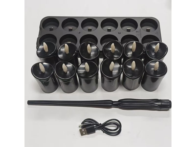 Lot de 12 bougies chauffe-plat led rechargeables sans flamme avec télécommande, minuterie et base de charge, décoration halloween, baguette magique, noir - Conforama A