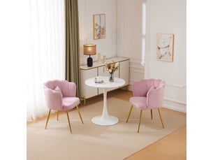 Lot de 2 chaises de salle à manger  ergonomique 58x63x77cm – avec pieds dorés - coussin papillon velours - rose