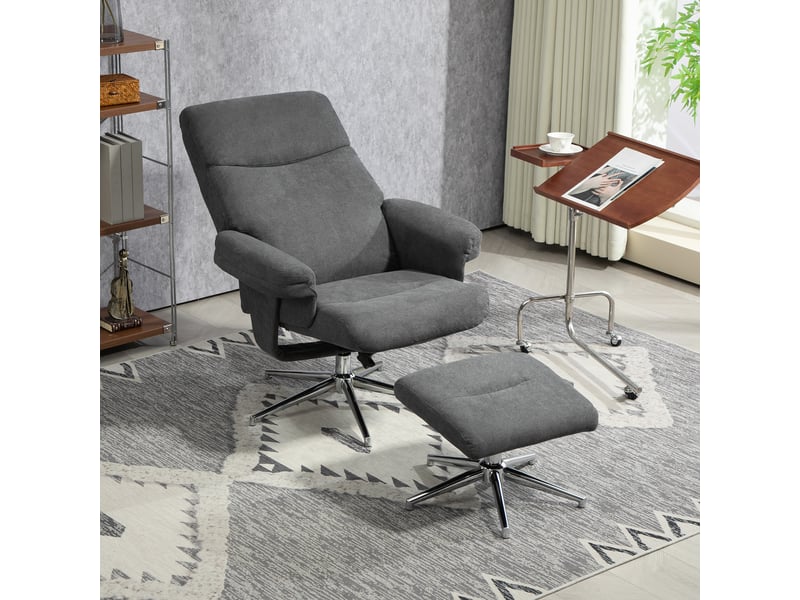  Fauteuil inclinable avec repose-pieds, dossier réglable, aspect velours, jusqu'à 150 kg, anthracite  - Conforama D