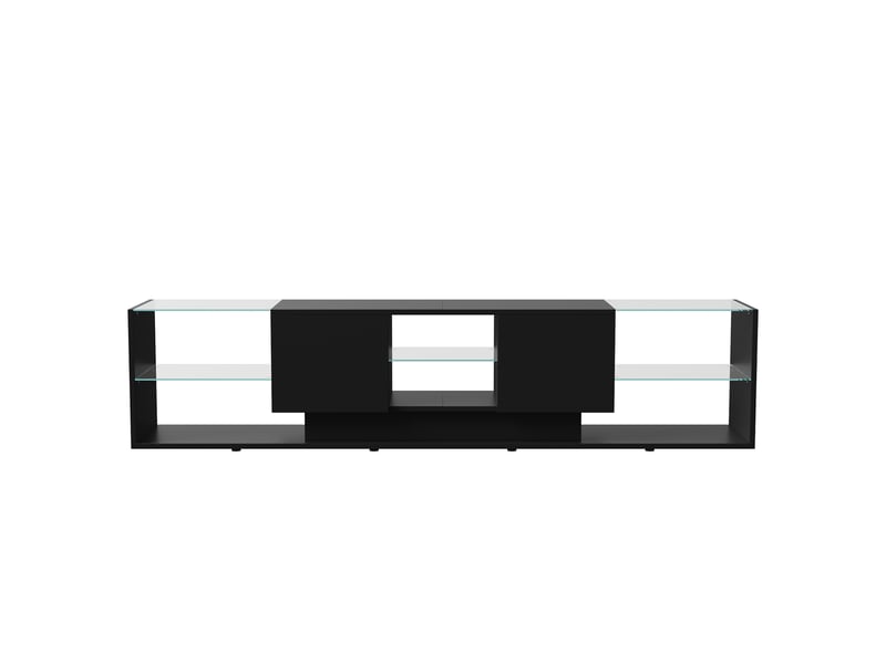 Meuble tv led 200x35x45cm - design nordique avec rangement verre trempé et télécommande app - noir brillant - Conforama A