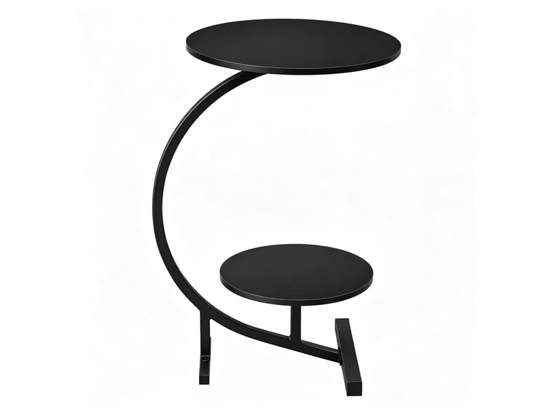  Table de chevet avec 2 plateaux de rangement, structure en métal, style moderne, pour chambre et salon, noir  - Conforama A