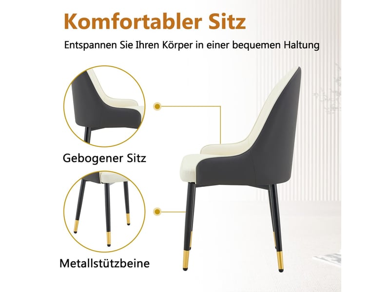  Lot de chaises 2 pièces chaise dossier motif éclair blanc et gris foncé rembourrage épais hautement élastique usage privé cafés usage commercial  - Conforama D