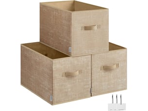 Lot de 3 boîtes de rangement pliables 50 x 30 x 30 cm avec poignées pour chambre salon ambiance cosy en tissu beige sable 12_0011698