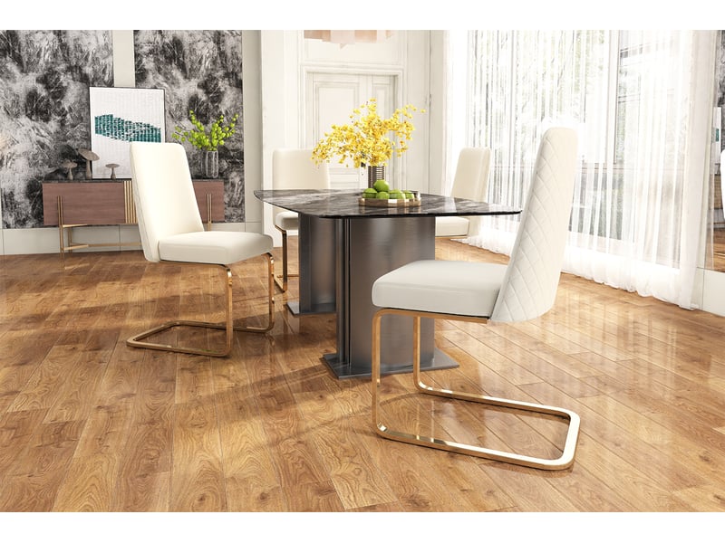  Lot de 4 chaises de salle à manger à dossier losangé  - pieds en métal doré, velours beige  - Conforama E