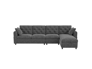 Canapé d'angle réversible fixe RAYOFI  4 places Velours gris avec coffre de rangement