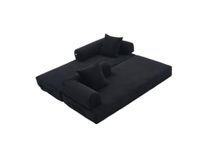 Canapé modulaire 3 places convertible avec poches latérales et 3 coussins en velours côtelé noir