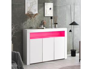 Buffet blanc laqué avec led meuble de rangement 3 portes 130x35x95 cm
