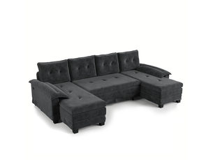 Canapé d'angle panoramique convertible <strong>MAISENTIEL</strong> <strong></strong> 4 places Tissu gris