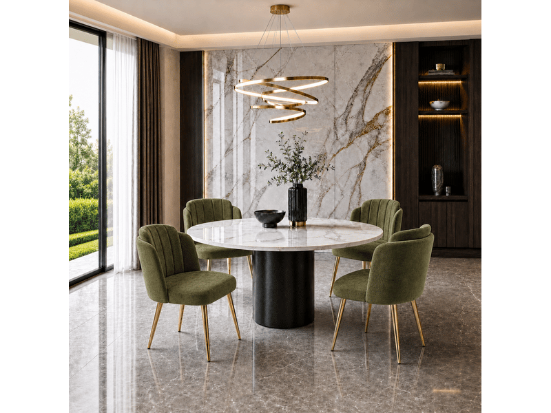  Lot de 4 chaises de salle à manger 58,5x62x78 cm rembourrées vertes pieds dorés  - Conforama B