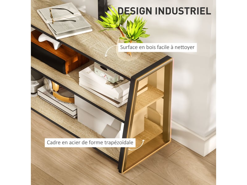  Meuble tv avec support pour téléviseurs de 32-70 pouces, étagères ouvertes, angle ajustable 35°, 108x41x135cm, effet bois naturel  - Conforama R