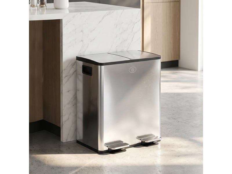  Poubelle double 2 x 20 l à pédale en acier inoxydable et plastique argenté 45,8x36x51,6 cm  - Conforama B