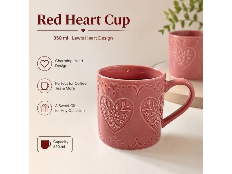  Mug en céramique, cœur rouge, modèle lewis heart, 350 ml  - Conforama D