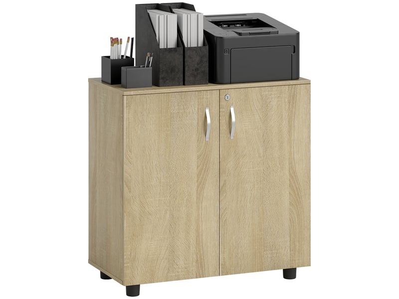  Armoire de bureau à 2 niveaux, meuble de rangement bureau avec 2 portes, serrures et clés, chêne, 80x40x80cm  - Conforama W