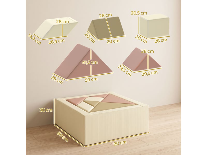  Parcours motricité bébé 9pcs avec piscine à balles, module en mousse souple avec housse en velours côtelé, multicolore  - Conforama C