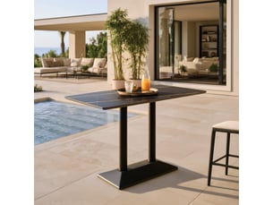 Icare - ensemble n°1: table bistrot rect. 120x70cm en céramique marbré noir