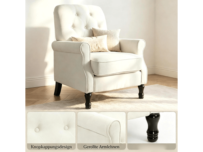 Fauteuil 1 place assise épaisse rembourrée coussins à ressorts revêtement en lin - Conforama E