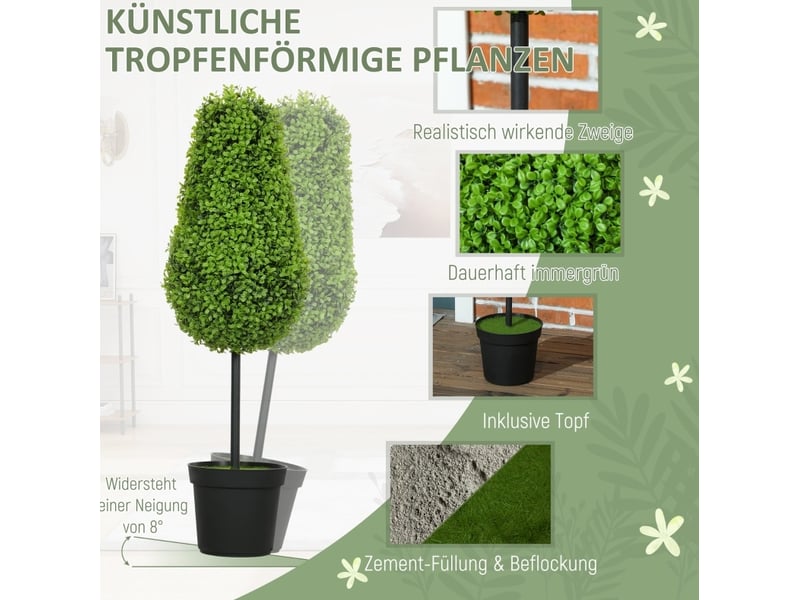  Lot de 2 plantes artificielles buis 90 cm en plastique vert, feuillage résistant aux uv pour intérieur extérieur  - Conforama D